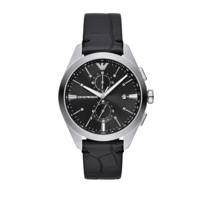 Emporio Armani Claudio Chronograph Black Dial Black Leather Strap Watch For Men - AR11542 - Image 2